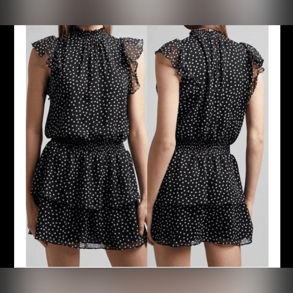 NWT- Express Black and White Flutter Sleeve Mini Dress